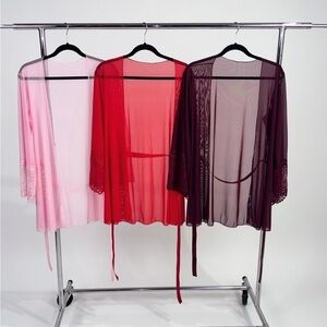 Sheer Lace Trim Robe Set – Pink